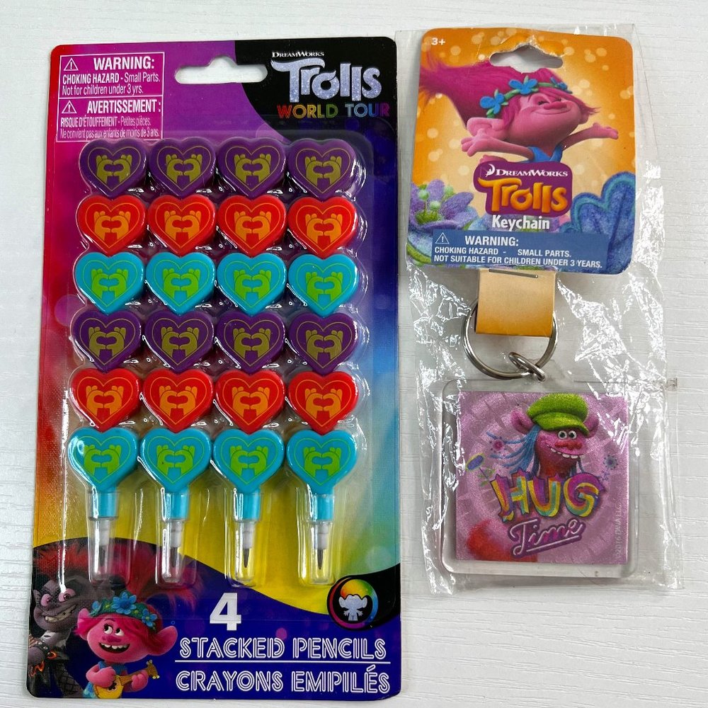 Dreamworks Trolls Heart Stackable Pencils and Keychain